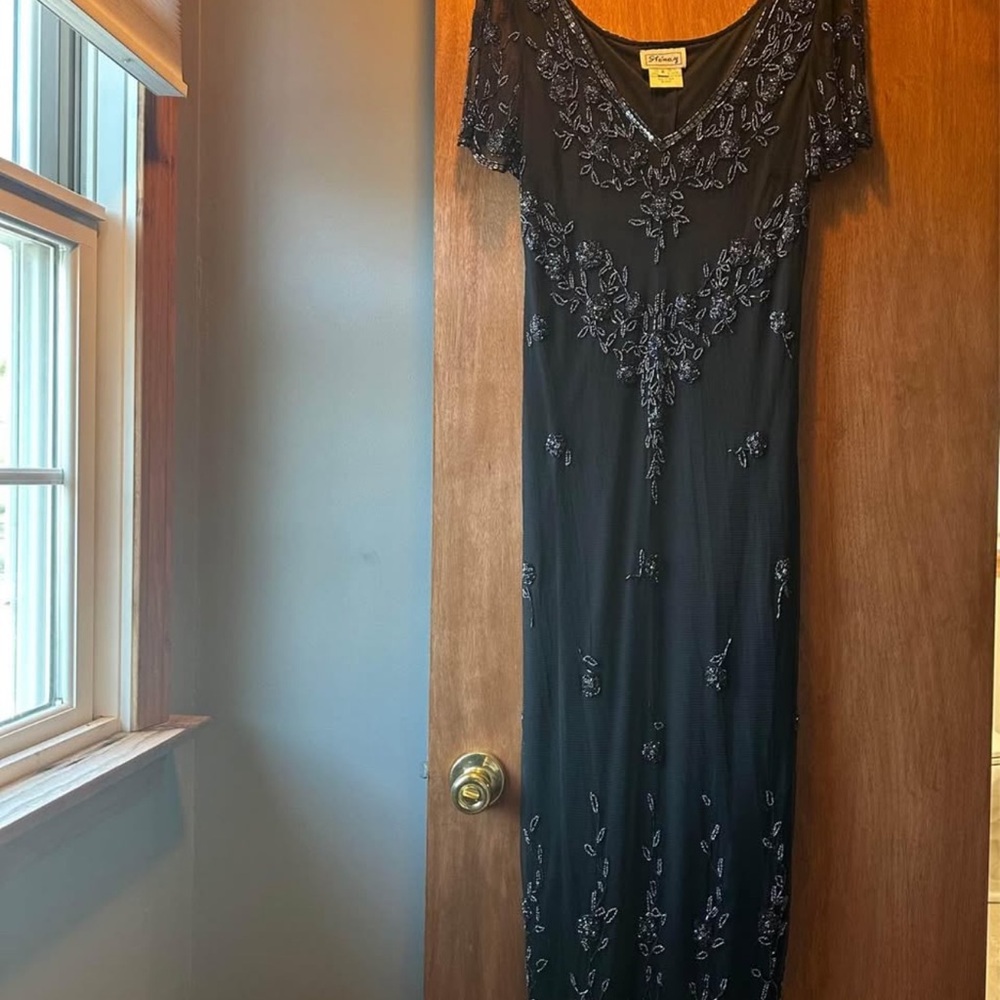 Cachet Black Maxi Dress with Beaded Design